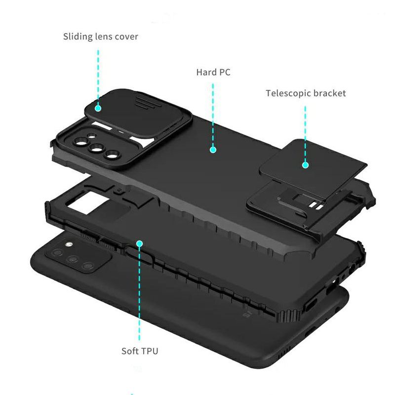Чохол Kickstand із захистом камери для Samsung Galaxy A03s - Чорний фото 3