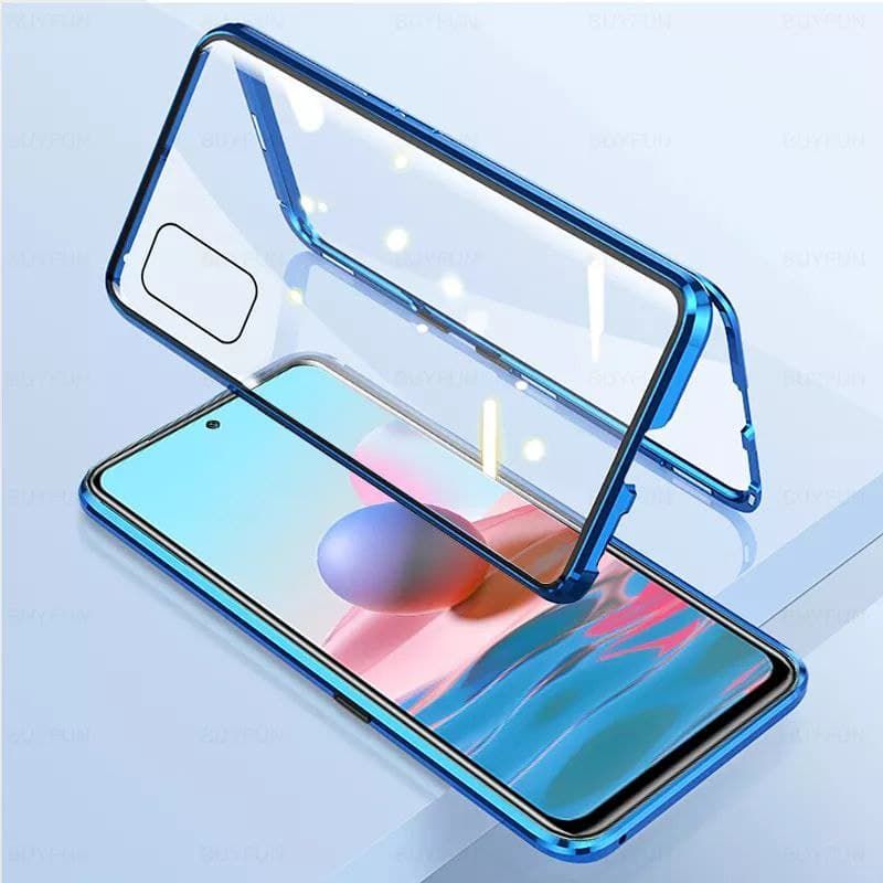 Магнитный чехол с защитным стеклом для Xiaomi Redmi Note 11 4G / 11s - Синий фото 3