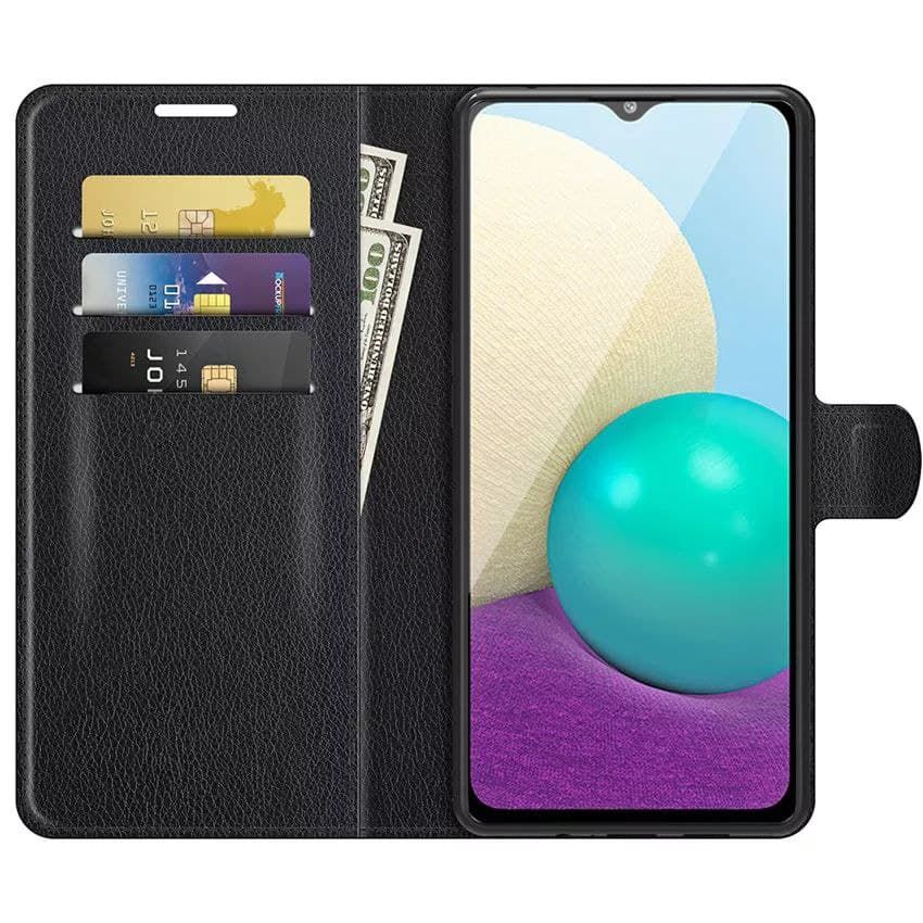 Чохол книжка з кишенями для карт на Samsung Galaxy A02 - Чорний фото 2