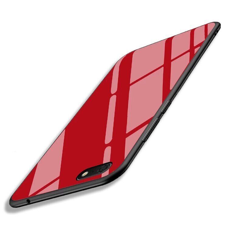 Силиконовый чехол со Стеклянной крышкой для Huawei Y5 Prime (2018) / Honor 7A - Красный фото 2