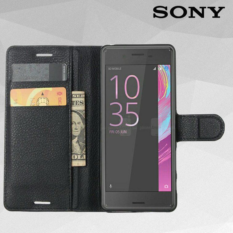 Чехол-Книжка с карманами для карт на Sony Xperia X - Черный фото 3