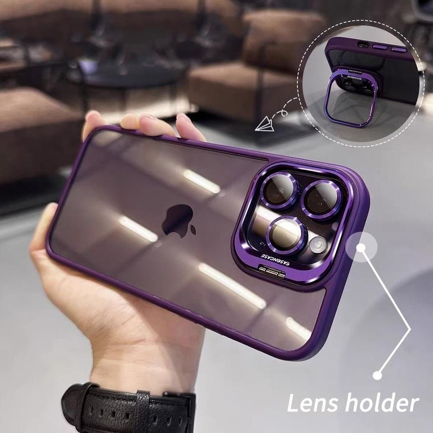 Чехол с подставкой и стеклом на камеру Lens Shield для iPhone 14 Pro - Фиолетовый фото 3
