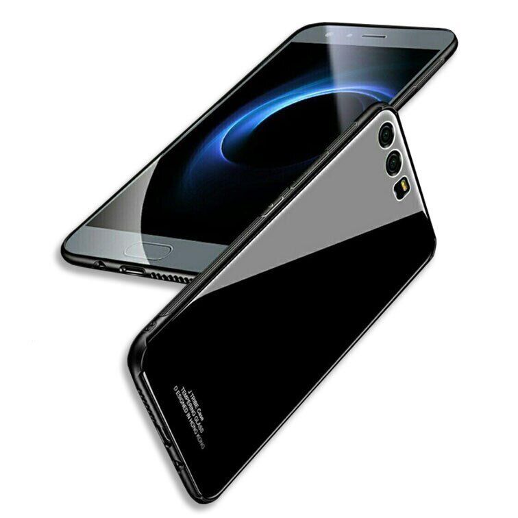 Силиконовый чехол со Стеклянной крышкой для Huawei Honor 9 - Черный фото 3