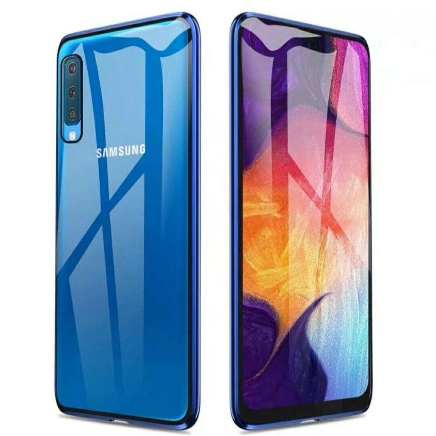 Магнитный чехол с защитным стеклом для Samsung Galaxy A7 (2018) - Синий фото 4